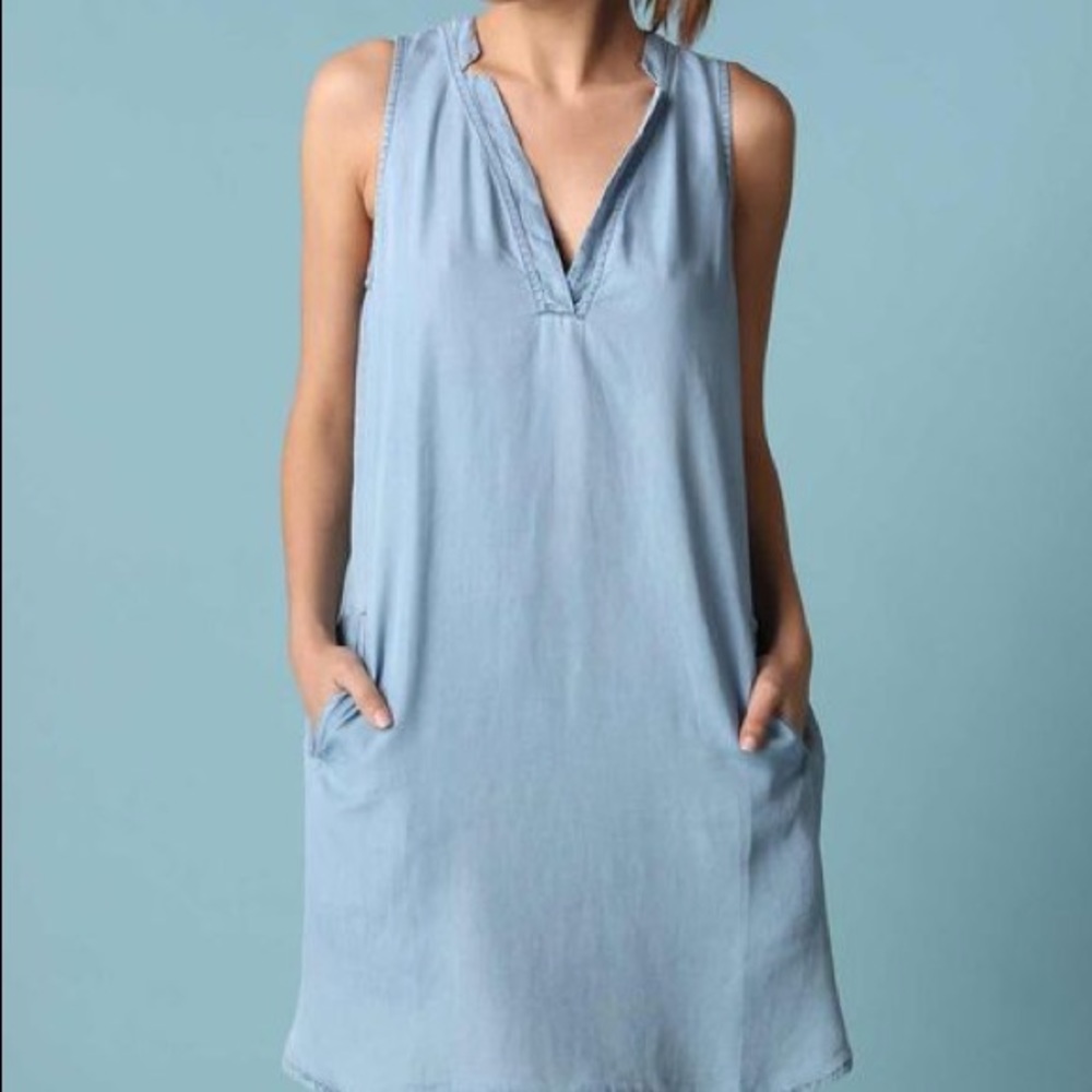 Chambray Denim Sleeveless Shift Dress
